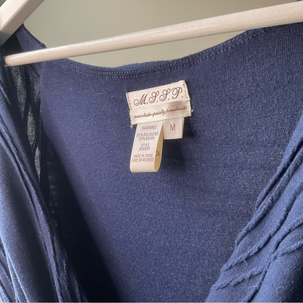MSSP Navy Textured Wrapped Shoulder Dress Medium - Picture 4 of 4